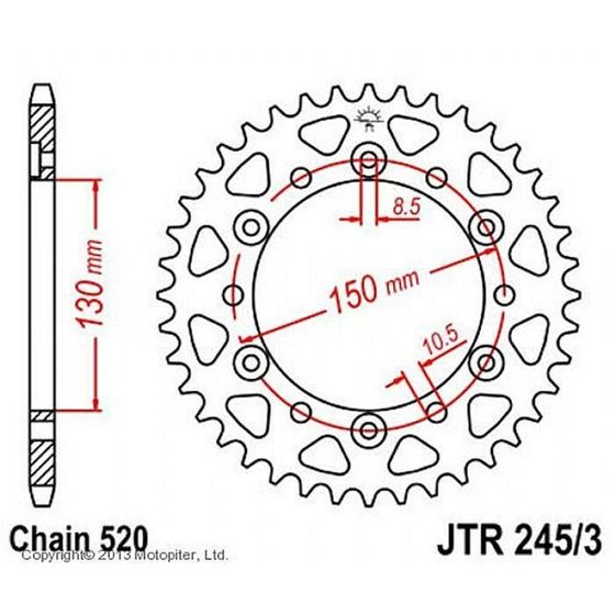 Звезда задняя, ведомая JTR245/3 стальная, цепь 520, 45 зубьев