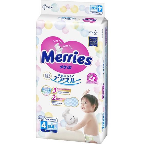 Подгузники Merries L (9-14 кг), 54 шт