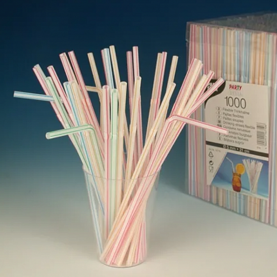 Соломка гибкая в полоску 1000шт 24см