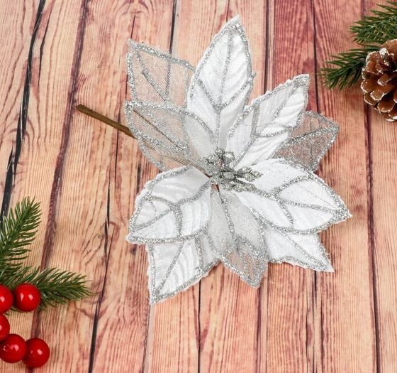 !09 Набор из 3-х изделий - Декор &quot;Зимний цветок&quot; 15,5х12 см. цвет белый