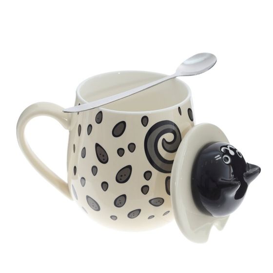 Кружка с крышкой и ложкой, 350 мл, L13 W9 H13 см, 4в.