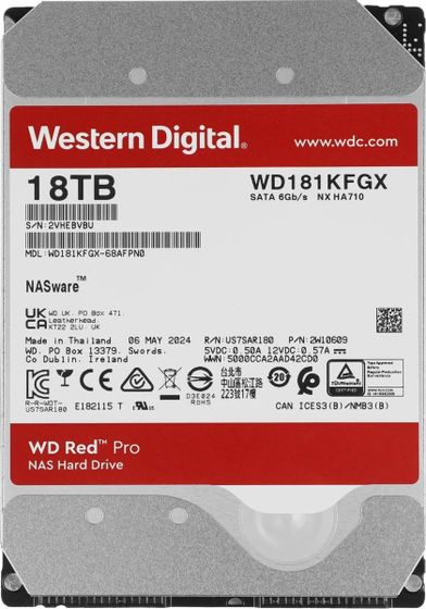 Жесткий диск 18Tb WD SATA-III WD181KFGX NAS Red Pro (7200rpm) 512Mb 3.5&quot;