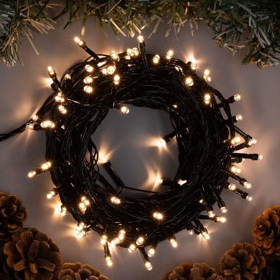 Гирлянда «Нить» 10 м, IP20, тёмная нить, 100 LED, 8 режимов, 220 В, свечение тёплое белое