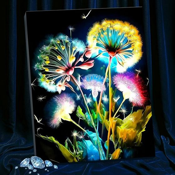 Картина по номерам с кристаллами из хрусталя, 40 × 50 см «Одуванчики» 28 цветов