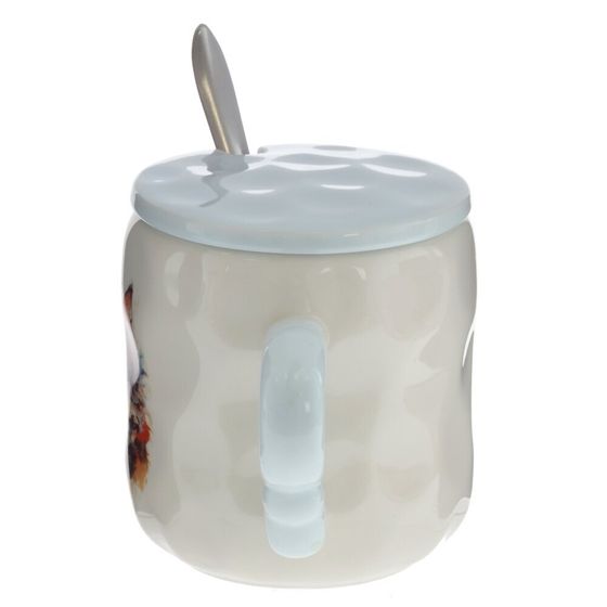 Кружка с крышкой и ложкой, 350 мл, L14 W9 H10 см