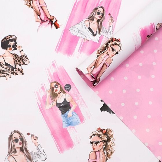 !09 Бумага упаковочная (набор 3 листа) глянцевая "Леди", двусторонняя, 70 х 100 см.