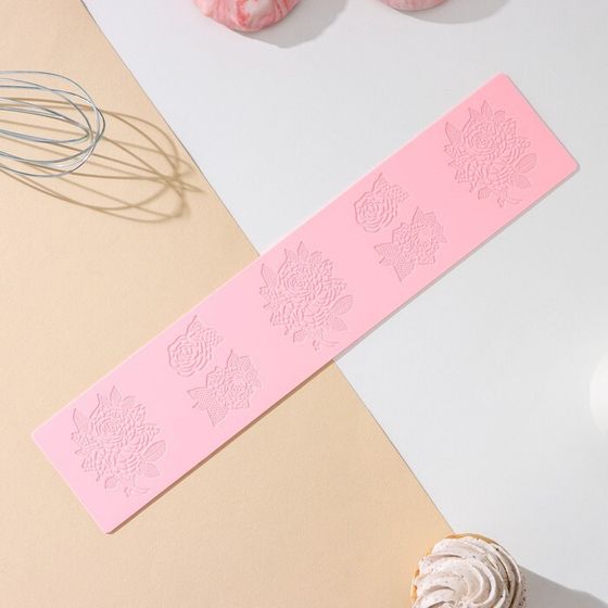 Коврик для айсинга Доляна «Розы», силикон, 37,5×8×0,1 см, цвет розовый