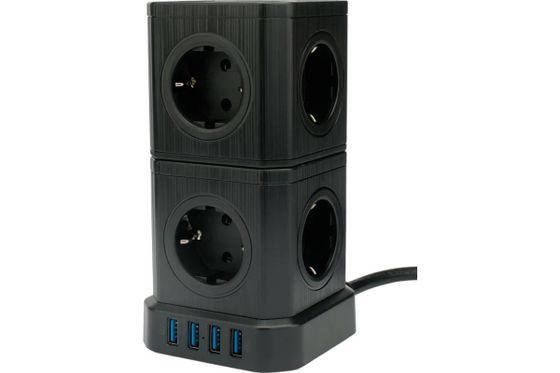 Сетевой фильтр Cablexpert Tower TWR-9-U4-B-2 9 розеток 2м черный (TWR-9-U4-B-2)
