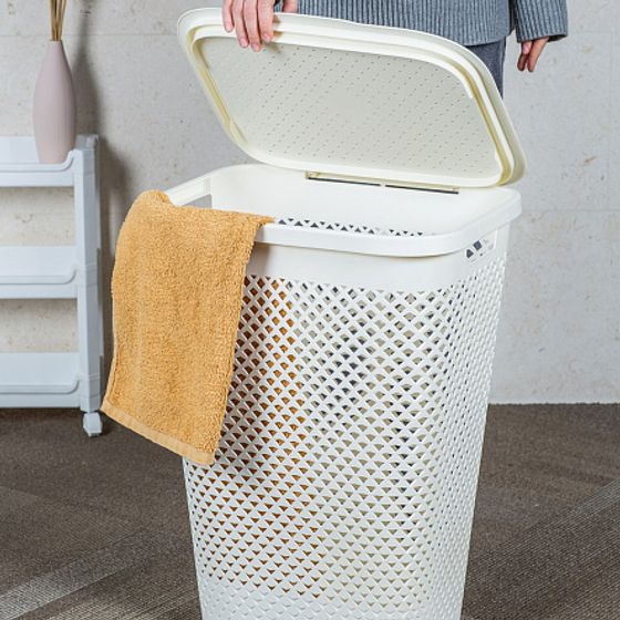 Корзина для белья PURE кремовая 55л