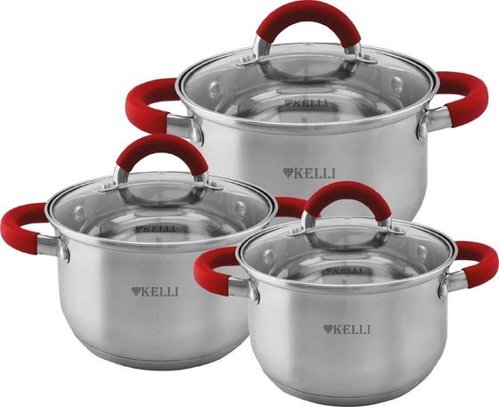 Набор посуды Kelli KL-4236 6пр красный/хром