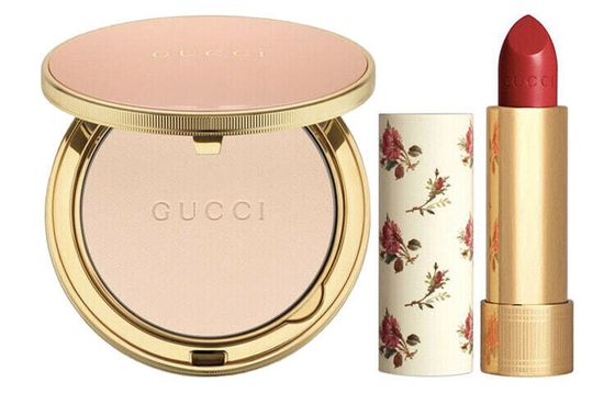 GUCCI Rose Gold Powder 10g+Shimmering Silk Matte Lipstick 3.5g Makeup Sets Glass Lip