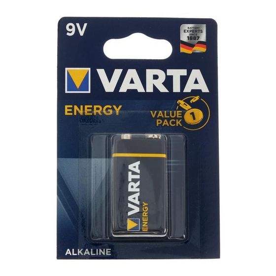 Батарейка алкалиновая Varta Energy, 6LR61-1BL, 9В, крона, блистер, 1 шт.