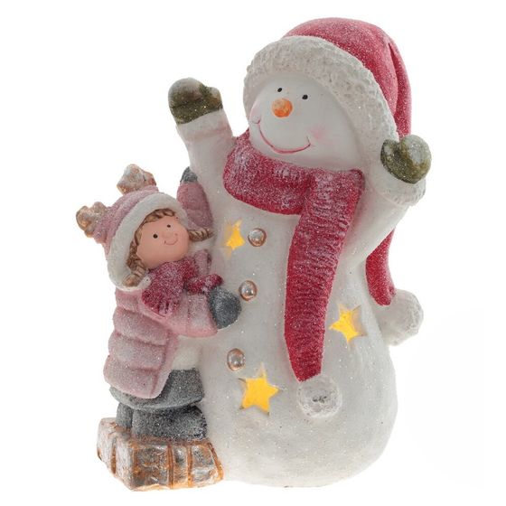 Фигурка декоративная &quot;Снеговик и девочка&quot; (подсветка, 3хААА, н/п), L30 W20 H37 см, 2в.