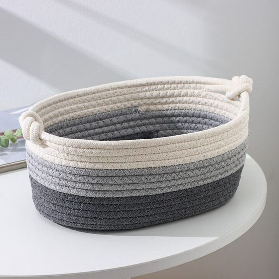 Корзина для хранения плетёная ручной работы LaDо́m «Вега», хлопок, 32×21×12 см, цвет серый