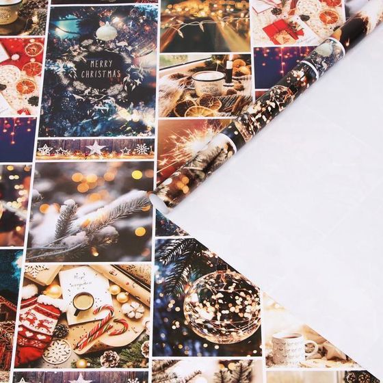 !09 Бумага упаковочная 2 листа глянцевая &quot;Merry Christmas&quot;, 70 х 100 см