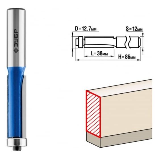 Фреза кромочная ЗУБР 28727-12.7-38, с нижним подшипником, хвостовик d = 12 мм, 12.7 x 38 мм   957520
