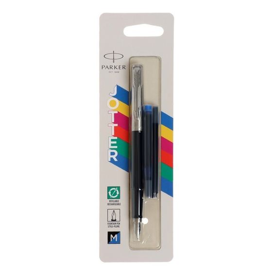 Ручка перьевая Parker JOTTER ORIGINALS BLACK, 1.0мм, + 2 стержня (син и черн) блист 2096430