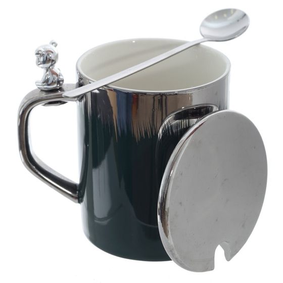 Кружка с крышкой и ложкой, 330 мл, L12 W8 H12,5 см, 4в.