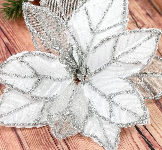 !09 Набор из 3-х изделий - Декор &quot;Зимний цветок&quot; 15,5х12 см. цвет белый