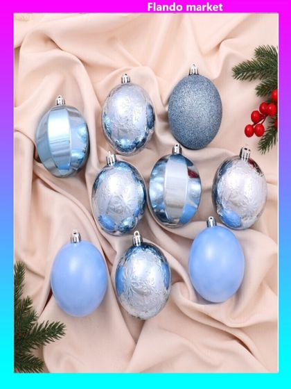 !09 Набор елочных шаров (набор 9 штук) &quot;Нерис&quot; пластик d-8 см. цвет голубой