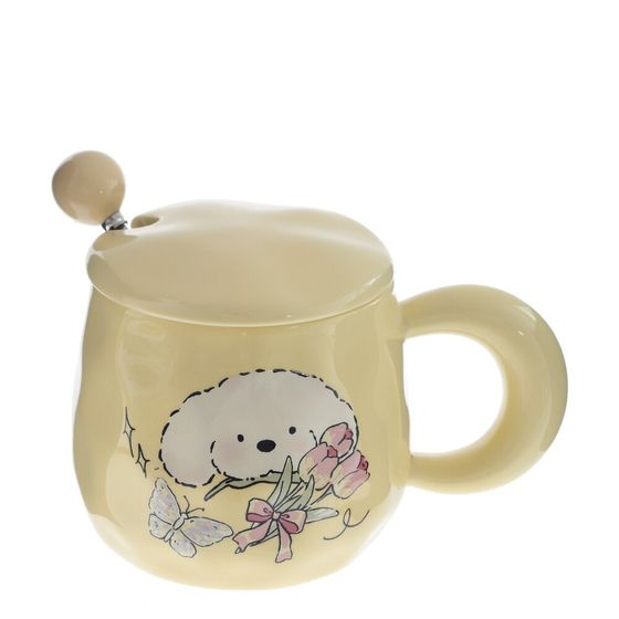 Кружка с крышкой и ложкой, L8,5 W8,5 H8,5 см, дизайн микс