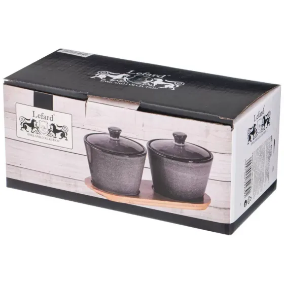 !09 Банка для сыпучих продуктов "Graphite", 2 штуки фарфор, 350 мл, 10х10х7.5 см,с крышкой