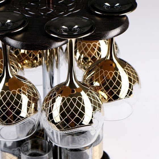 !09 Набор фужеров "Золотая сетка цветы" 6 фужеров (290 мл.) + стойка