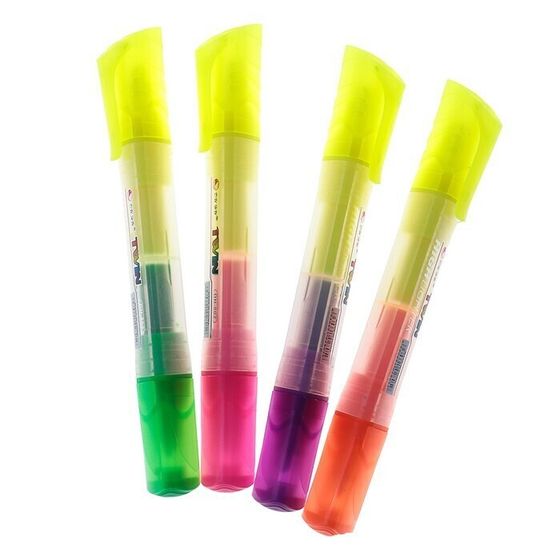 !Маркер-текстовыделитель,6 штук, наконечник скошенный, 5 мм, корпус треугольный, двухцветный, МИКС