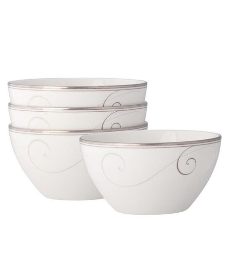 Platinum Wave Set of 4 Rice Bowls, Service For 4