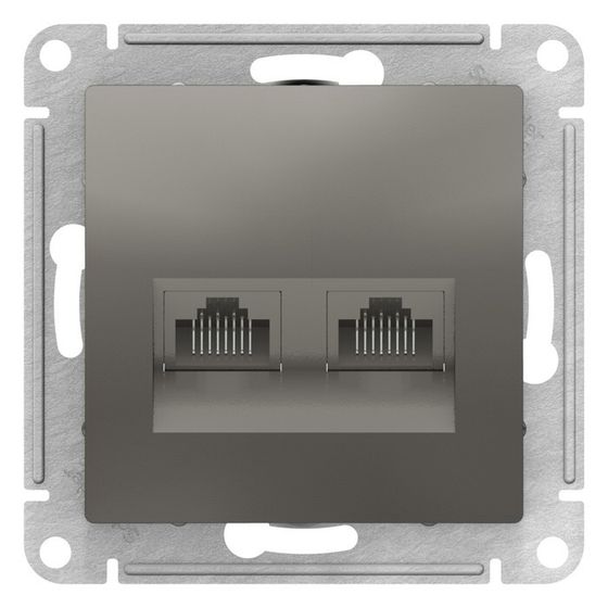 Розетка SE ATLASDESIGN, двойная, компьютерная, RJ45+RJ45,кат.5E, механизм, цвет сталь