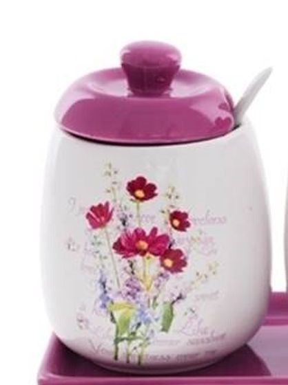 !09 Баночка для специй с ложечкой 13x12x12 см. керамика цвет сиреневый