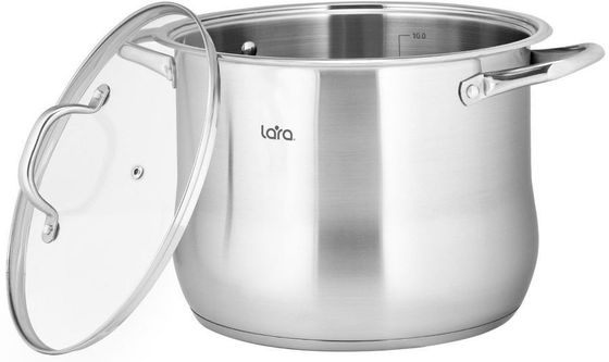 Кастрюля Lara LR02-42 9.6л стекл.крышка серебристый