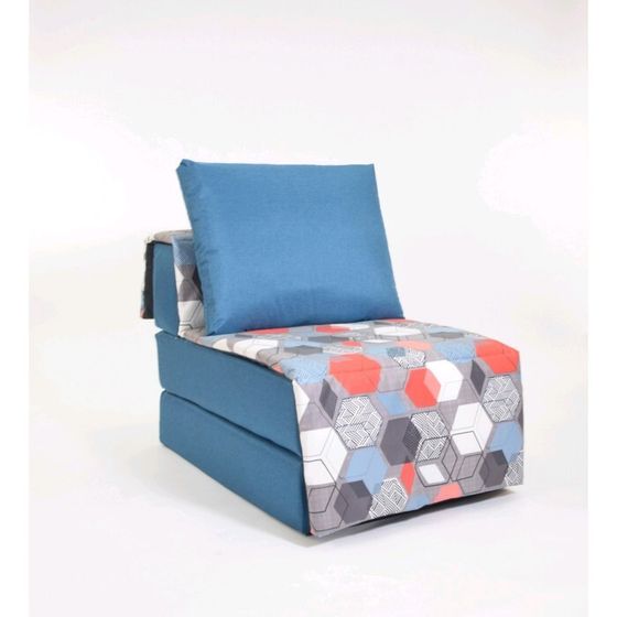 Кресло - кровать «Харви» с накидкой - матрасиком, размер 75 х 100 см, цвет синий, принт геометрия, рогожка