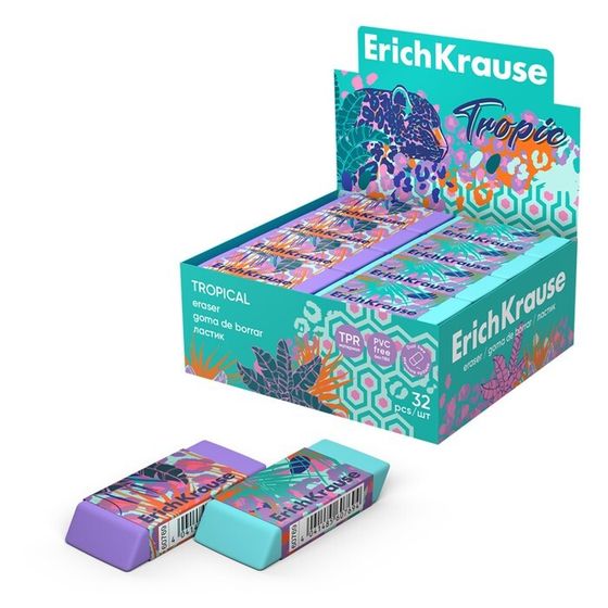 Ластик ErichKrause &quot;Tropical&quot;, 60 х 25 х 10 мм, микс