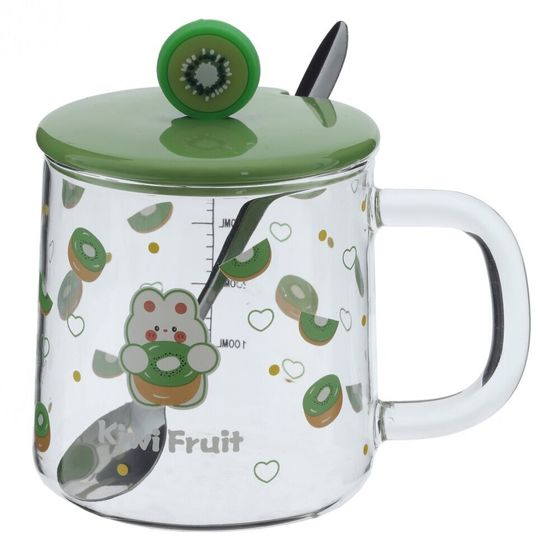 Кружка с крышкой и ложкой  440 мл, L8,4 W8,4 H8,3 см