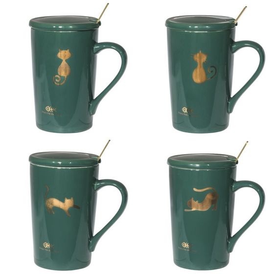 !09 Кружка без крышки с ложкой, 400 мл, 11,5*8*13 см, 1шт из 4-х видов