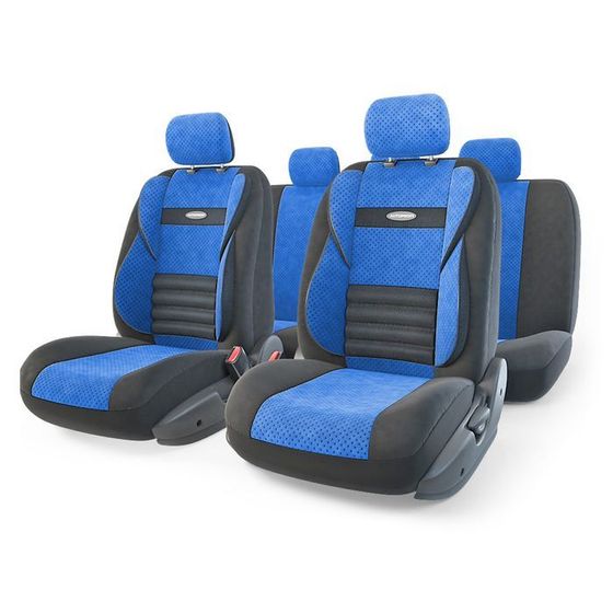 Авточехлы универcальные AUTOPROFI COMFORT COMBO, CMB-1105 BK/BL (M), мультиконтурные, формованный велюр, набор из 11 предметов, цвет чёрный/синий