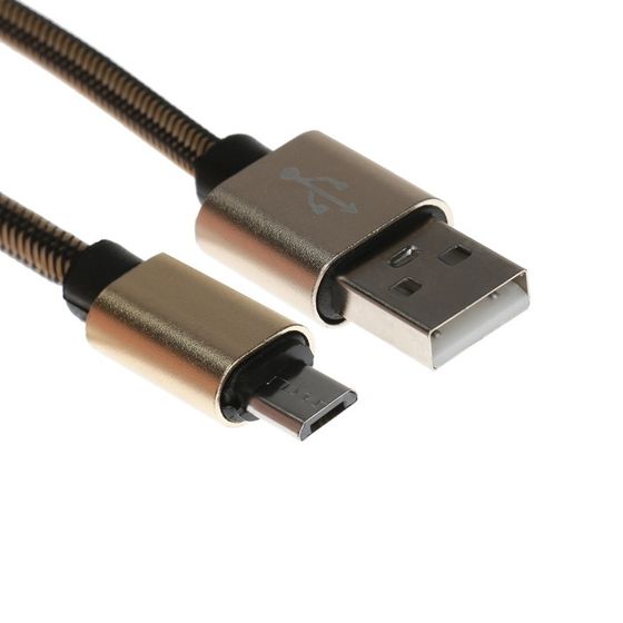 Кабель MicroUSB - USB, 2.1 А, оплётка нейлон, 1 метр, золотистый