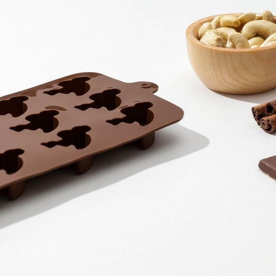 !09 Набор из 2-х форм - Форма силиконовая для льда и кондитерских украшений «Фламинго», 20×10,5 см, 12 ячеек (3,5×2,6×1,5 см), цвет шоколадный