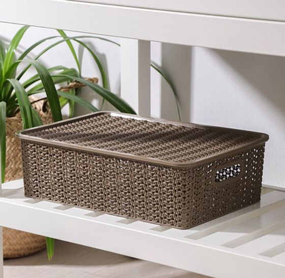 Корзинка Вязь 7.5л с крышкой капучино/голубая