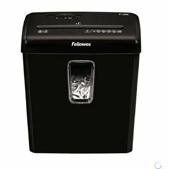 Шредер Fellowes PowerShred Р-30С черный (секр.P-4) фрагменты 6лист. 15лтр. скрепки скобы пл.карты