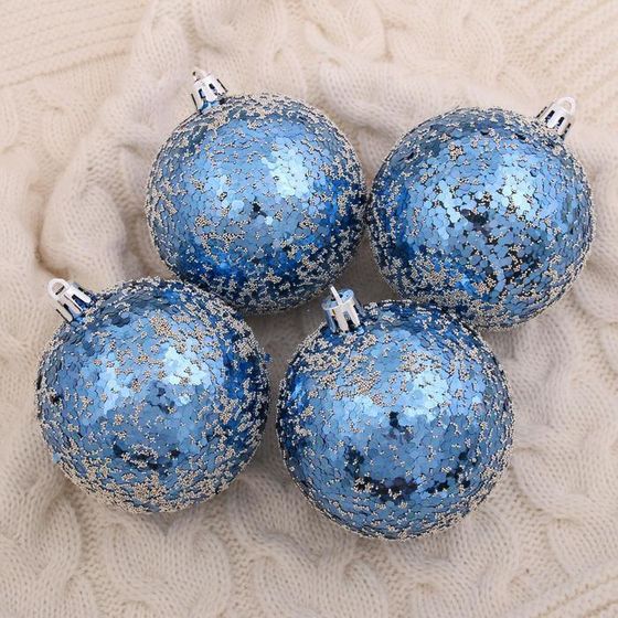 !09 Набор елочных шаров (набор 4 штуки) &quot;Переливы конфетти&quot; d-8 см,пластик, цвет синий