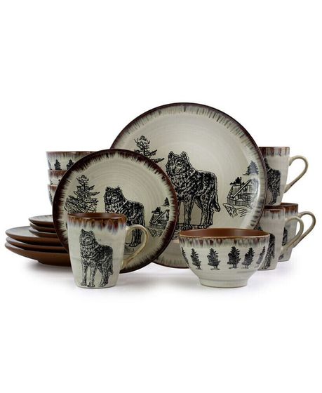 Majestic Wolf 16 Pc. Dinnerware Set, Service for 4