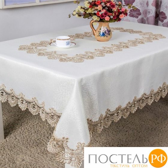 Скатерть &quot;Карвен&quot; жаккард с гипюром 160*260 М 604-4 кремовый (арт. М 604-4)