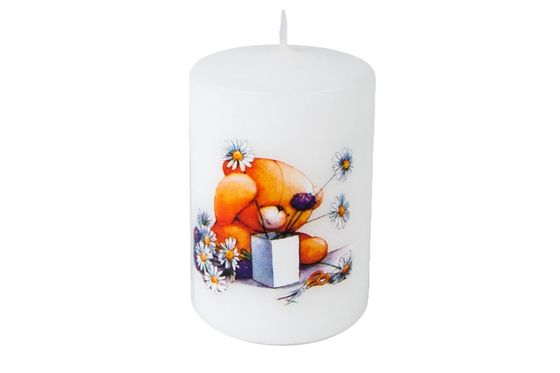 !09 НАБОР СВЕЧЕЙ 2 ШТУКИ - Свеча декоративная "Медвежонок с ромашками" 7x7x10 см цвет белый ивори