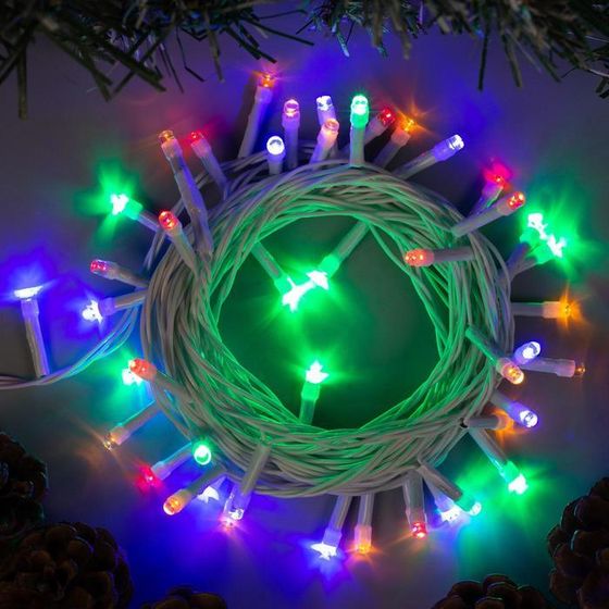 Гирлянда «Нить» 5 м, IP20, белая нить, 50 LED, 8 режимов, 220 В, свечение мульти