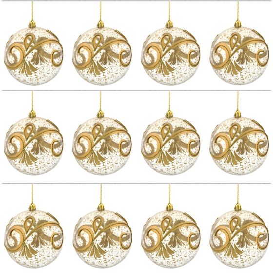 Набор из 12шт Украшение новогоднее Шар "Золотое напыление", D10 см, L44 W33 H11 см