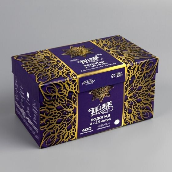 !09 Гирлянда «Водопад» 2 × 1.5 м, IP44, УМС, прозрачная нить, 400 LED, свечение белое, 8 режимов, 220 В