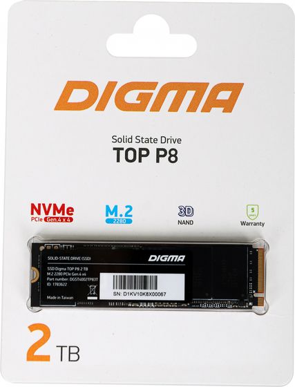 Накопитель SSD 2Tb Digma PCI-E 4.0 x4 M.2 2280 DGST4002TP83T Top P8