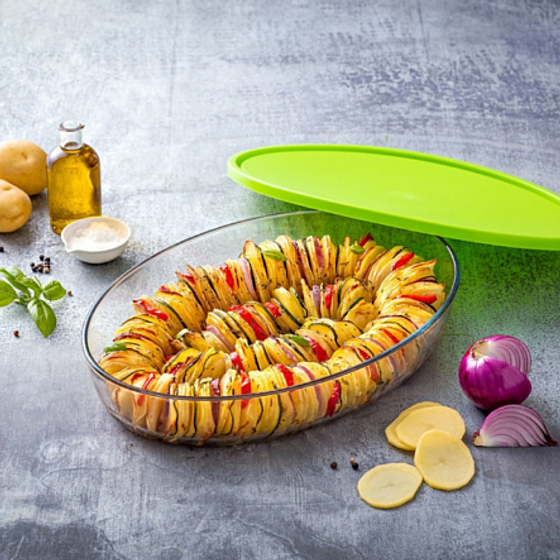 Форма для запекания и выпечки с крышкой COOK&amp;STORE XL зеленая 3л 35х24х6см овальная